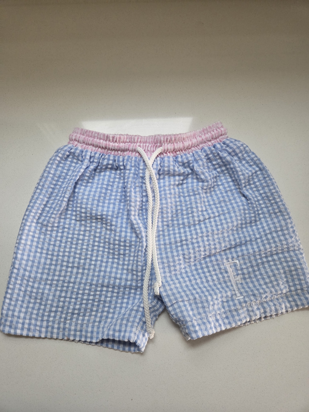 Blue Gingham Swim Trunks